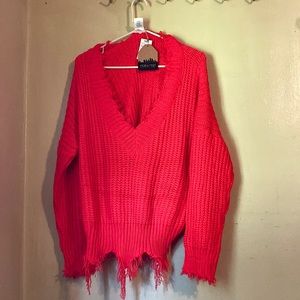 Bright orange sweater. Over sized M. V-Neck 😁